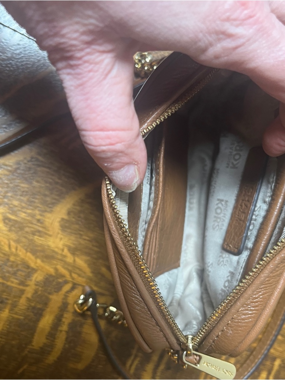 Michael Kors Brown Leather Crossbody with Gold MK Emblem - Picture 5 of 8